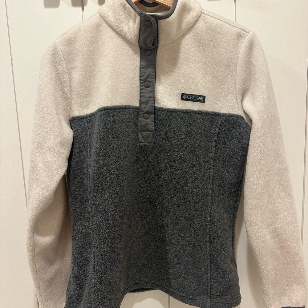Columbia Two-Tone Fleece Snap Pullover - Cream & Charcoal